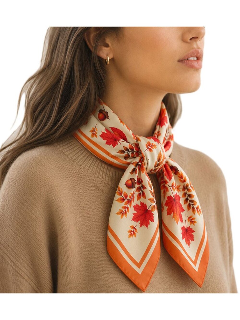 Tigerstars Orange Autumn Foliage Acorn Pattern Print Square Scarf